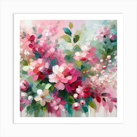 Pink Flowers Abstract Art Print