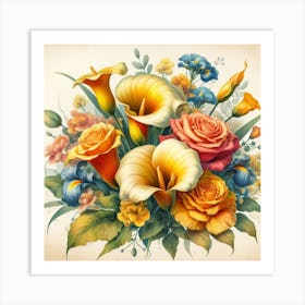 A beautiful and distinctive bouquet of roses and flowers 6 Art Print