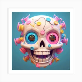 Skull With Colorful Hair 1 Art Print