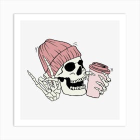 Skull With Coffee Art Print