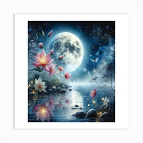 Moon And Flowers 10 Art Print