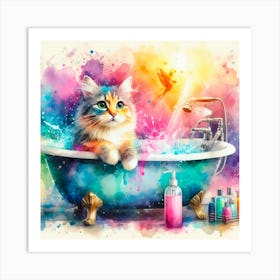 Cat In The Bath 1 Art Print