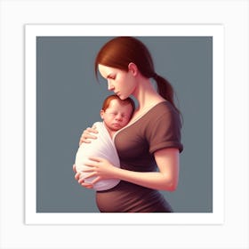 Pregnant Woman Holding Baby Art Print