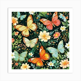 Butterflies And Flowers Art Print