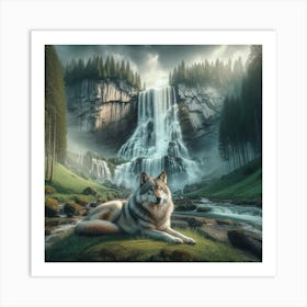 Wolf In The Waterfall 2 Art Print