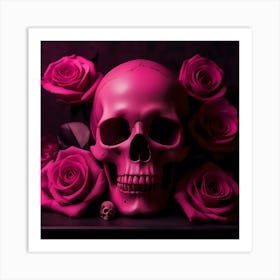 Pink Skull With Roses 2 Art Print