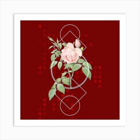 Vintage Fragrant Rosebush Botanical with Geometric Line Motif and Dot Pattern n.0254 Art Print