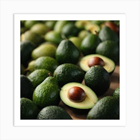 Avocados On A Wooden Table Art Print