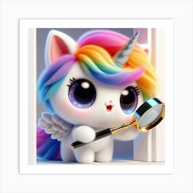 Unicorn Cat, caticorn With Magnifying Glass 10 Art Print