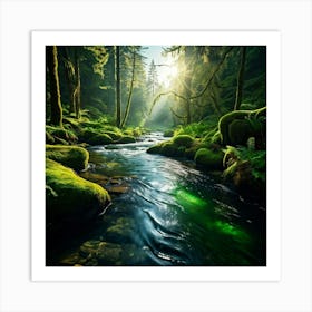 Mossy Stream In The Forest Art Print