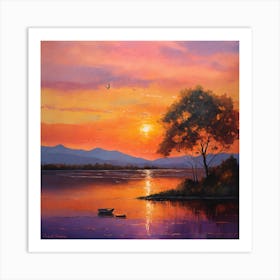 Sunset Over Lake Art Print