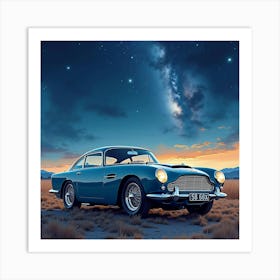 Aston Martin Db4 Gt Surrounded By A Striking Watercolor Night Sky Art Print