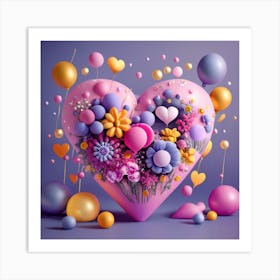 Heart With Balloons Art Print