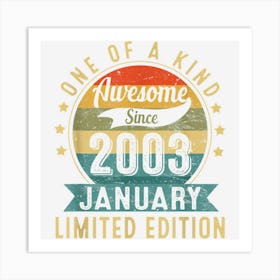 20 Years Old Awesome Since January 2003 Gifts 20th Birthday 1 Art Print