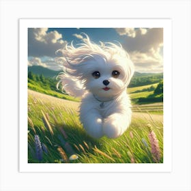 Dog Running In The Field Art Print