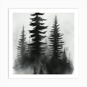 Black And White Of Pine Trees Art Print