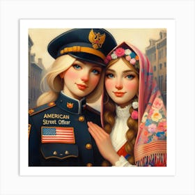 Russian Girl And American Girl Art Print