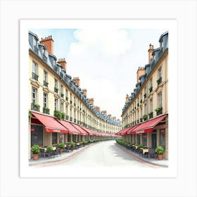 Parisian Street In Watercolor With Charming Cafés And Historic Buildings 1 Art Print