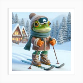 Frog On Skis 2 Art Print