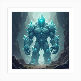 Giant Crystal Golem Guarding An Ancient Temple 1 Art Print