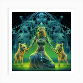 Woman With Three Wolves 1 Art Print