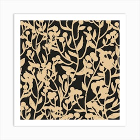 Black And Gold Floral Pattern Art Print