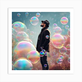 Man With Soap Bubbles Art Print