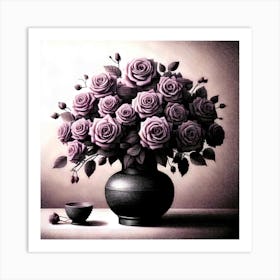 Purple Roses In A Vase 22 Art Print