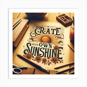 Artistic Presentation Of A Motivational Quote Create Your Own Sunshine In A Vintage Nostalgia Style With Warm Tones And A Retro Font Art Print