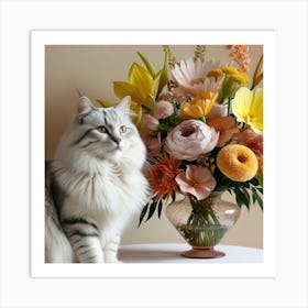 Cat With Flowers 1 Art Print