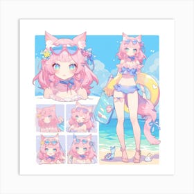 Pink Cat Art Print