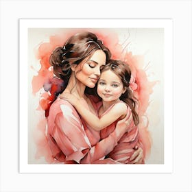 Mother And Daughter Watercolor Painting Art Print