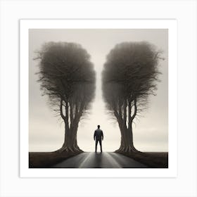 Two Trees In The Road Art Print