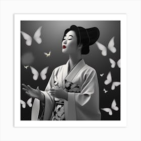 Japanese Woman In Kimono Pop Art Print