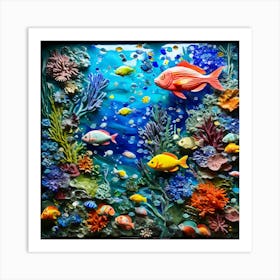 A Mural Made Of Recycled Glass Pieces Depicting A Vibrant Underwater Scene With Colorful Fish And 449008181 Art Print