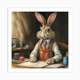 Rabbit At The Desk 2 Art Print