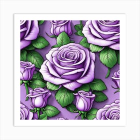 Seamless Pattern With Purple Roses Art Print