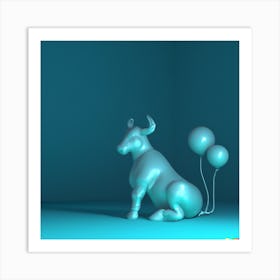 Neon Turquoise Bull With Balloon Tail Art Print