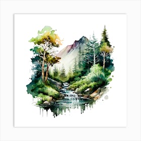 Watercolor Of A Waterfall 2 Art Print