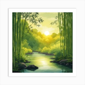 A Stream In A Bamboo Forest At Sun Rise Square Composition 249 Art Print