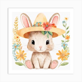 Floral Baby Rabbit Nursery Illustration (25) Art Print