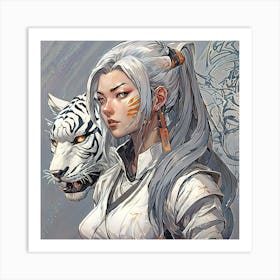 White Tiger Maiden Art Print