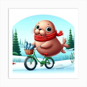 Seal On A Bicycle 3 Art Print