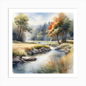 Watercolor Of A River 4 Art Print