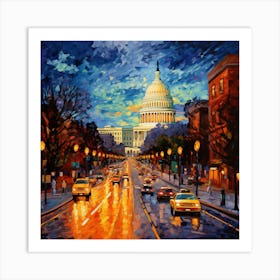 Dc Capitol Building At Night Art Print