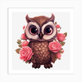 Owl With Roses 7 Art Print