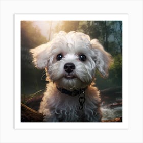 White Dog In The Forest 1 Art Print