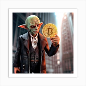 Creature Holding Bitcoin Art Print