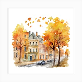 Watercolor Autumn Street 2 Art Print