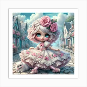 Little Girl With Roses Art Print